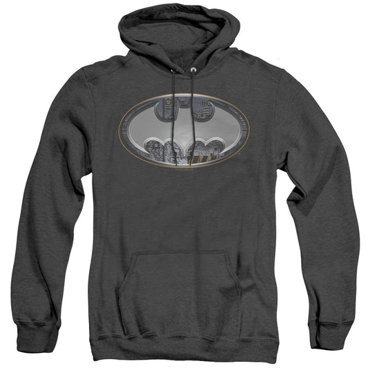 Batman Steel Wall Shield Heather Mens Hoodie Black Officially Licensed