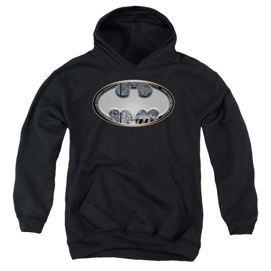 Batman Steel Wall Shield Kids Youth Hoodie Black Officially Licensed