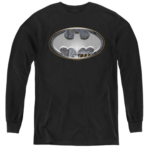 Batman Steel Wall Shield Long Sleeve Kids Youth T Shirt Black Officially Licensed