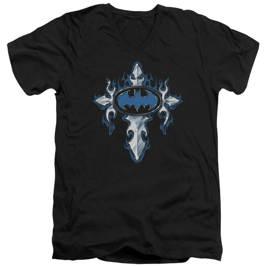 Batman Gothic Steel Logo Mens Slim Fit V Neck T Shirt Black Officially Licensed