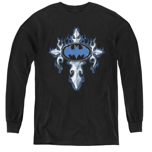Batman Gothic Steel Logo Long Sleeve Kids Youth T Shirt Black Officially Licensed