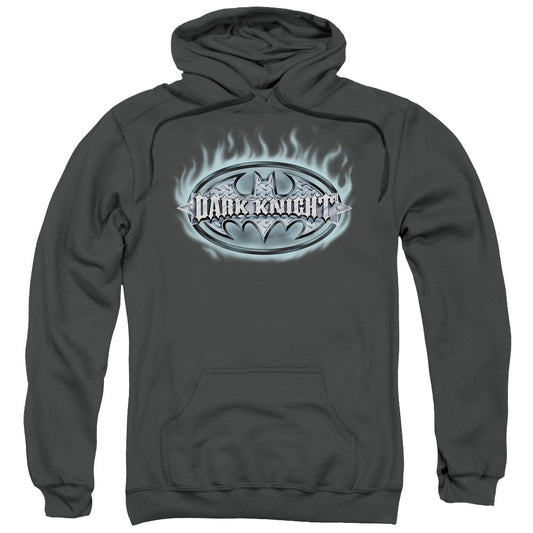 Batman Dark Knight Steel Shield Mens Hoodie Charcoal Officially Licensed