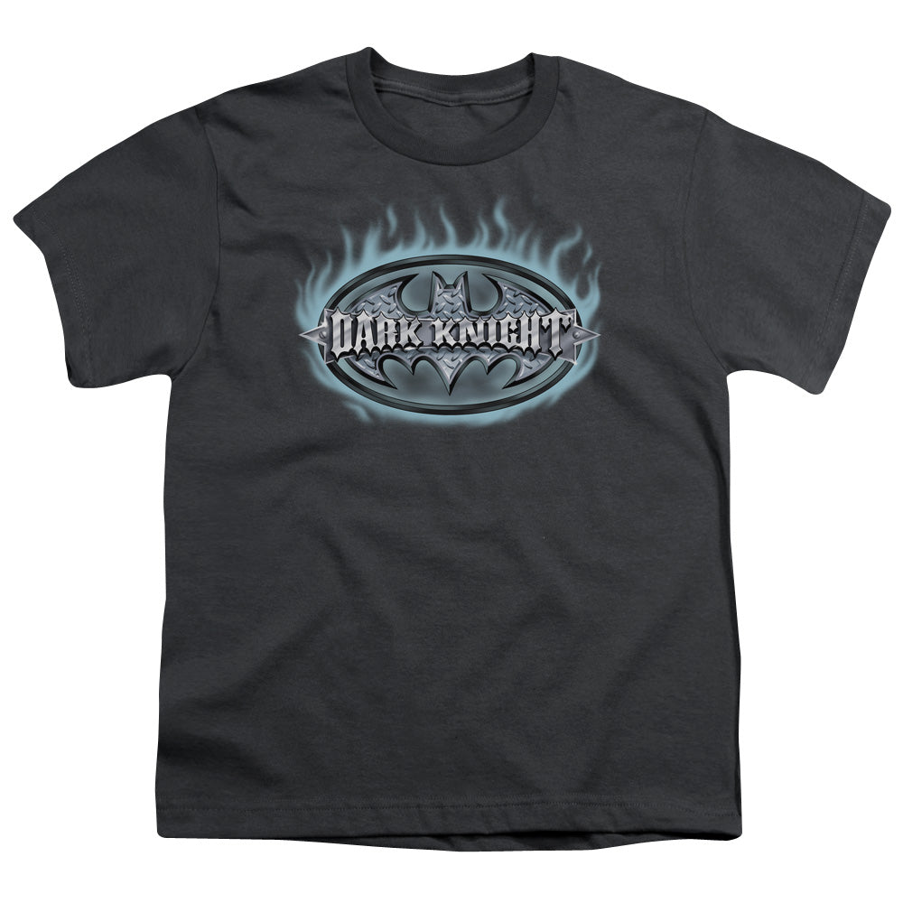 Batman Dark Knight Steel Shield Kids Youth T Shirt Charcoal Officially Licensed