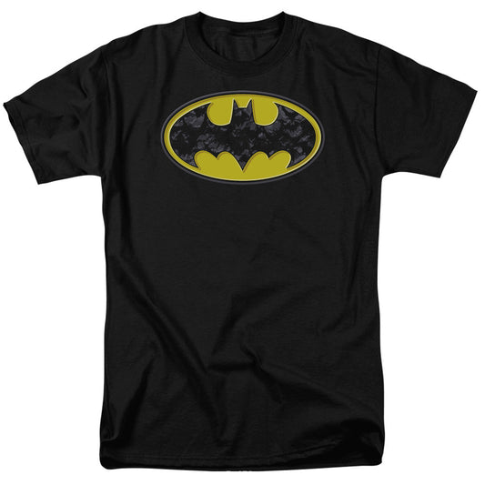 Batman Bats In Logo Mens T Shirt Black Officially Licensed