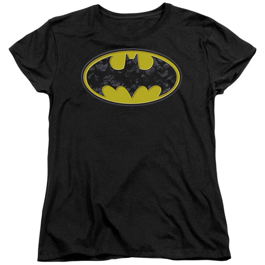 Batman Bats In Logo Womens T Shirt Black Officially Licensed