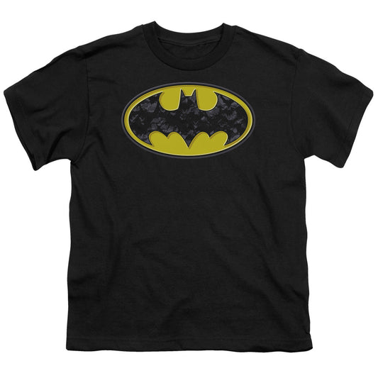 Batman Bats In Logo Kids Youth T Shirt Black Officially Licensed
