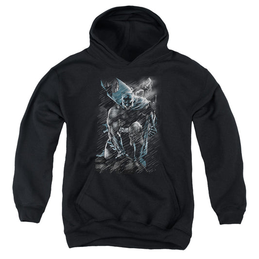 Batman In The Rain Kids Youth Hoodie Black Officially Licensed