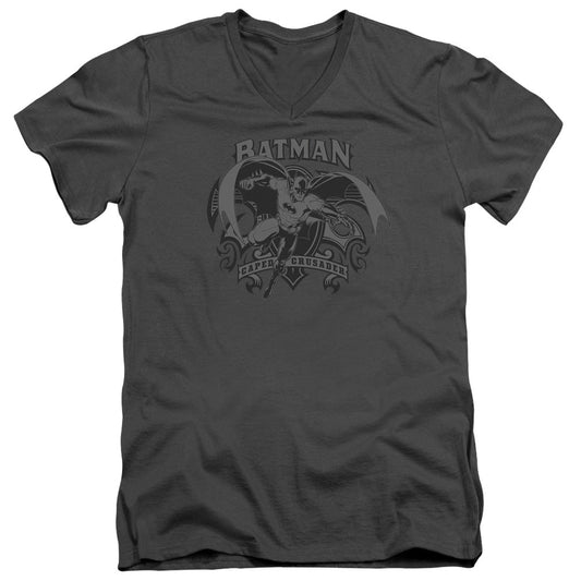 Batman Crusade Mens Slim Fit V Neck T Shirt Charcoal Officially Licensed