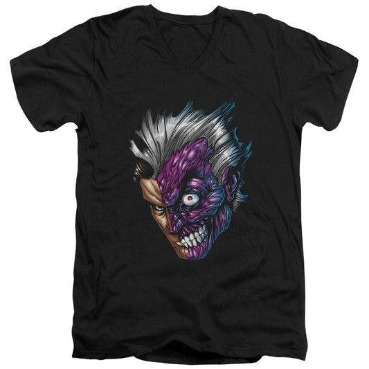 Batman Just Face Mens Slim Fit V Neck T Shirt Black Officially Licensed