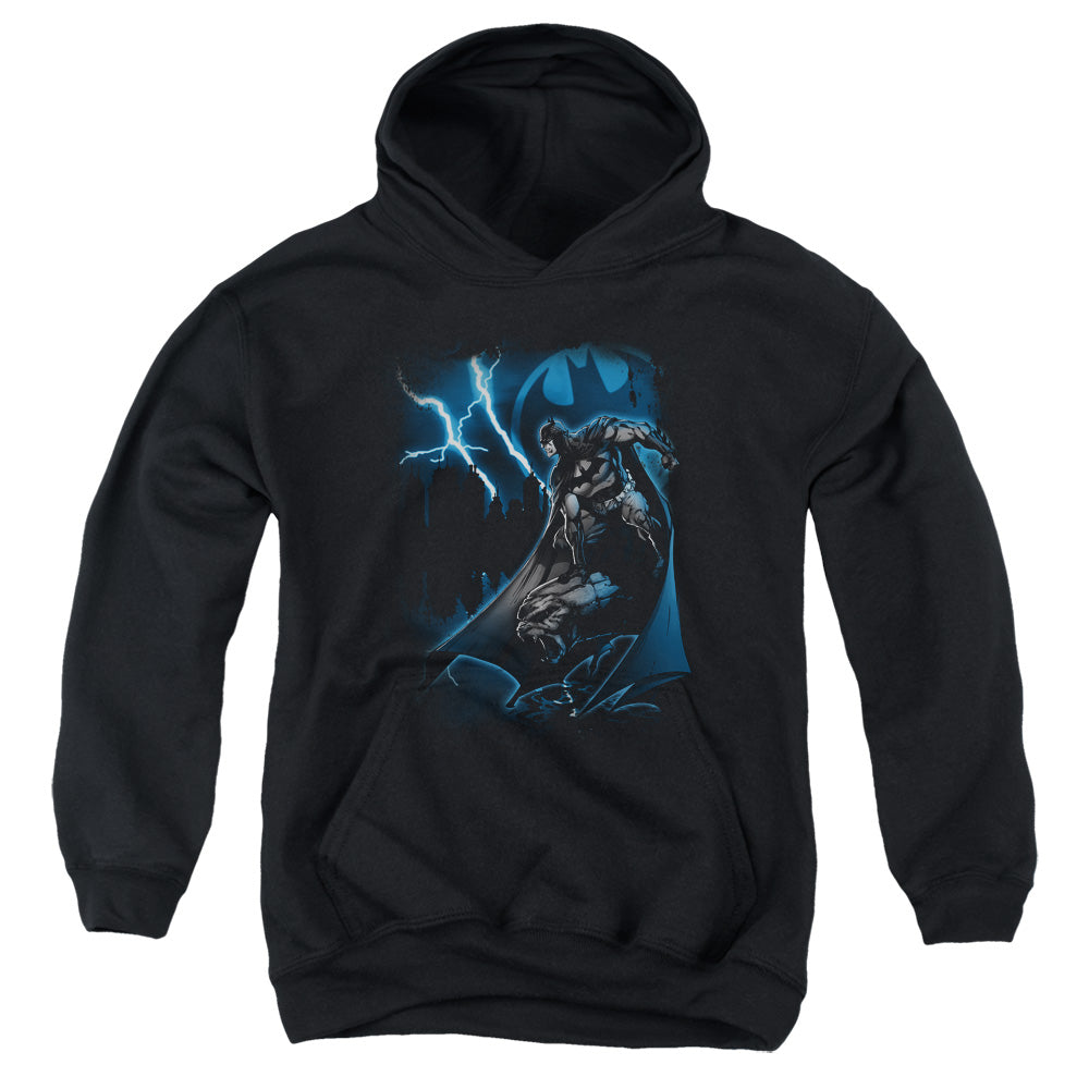 Batman Lightning Strikes Kids Youth Hoodie Black Officially Licensed