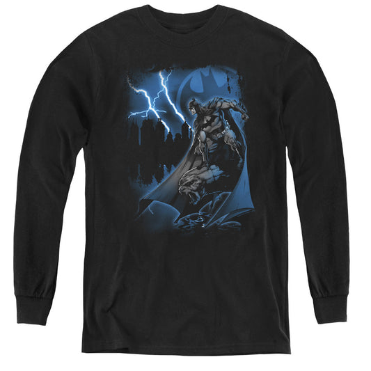 Batman Lightning Strikes Long Sleeve Kids Youth T Shirt Black Officially Licensed