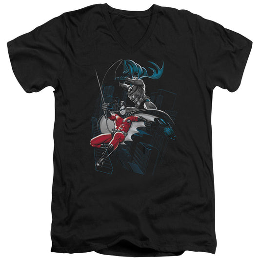 Batman Black And White Mens Slim Fit V Neck T Shirt Black Officially Licensed