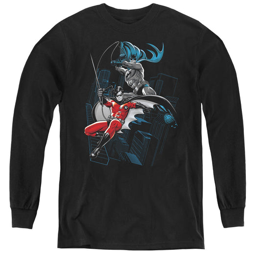 Batman Black And White Long Sleeve Kids Youth T Shirt Black Officially Licensed