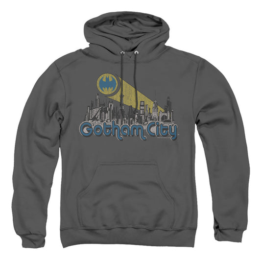 Batman Gotham City Distressed Mens Hoodie Charcoal Officially Licensed