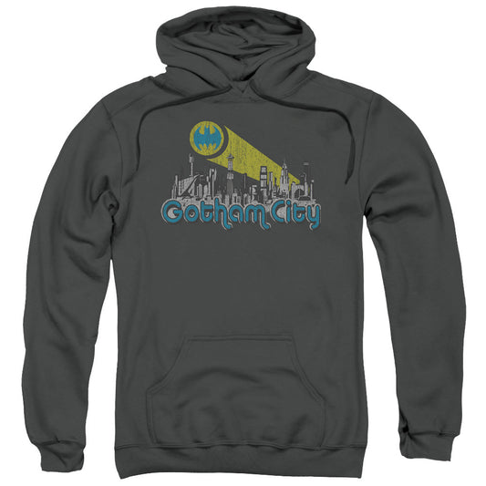 Batman Gotham City Distressed Mens Hoodie Charcoal Officially Licensed