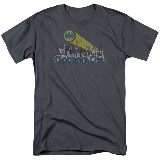 Batman Gotham City Distressed Mens T Shirt Charcoal Officially Licensed