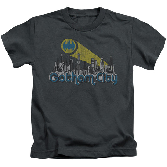 Batman Gotham City Distressed Juvenile Kids Youth T Shirt Charcoal Officially Licensed