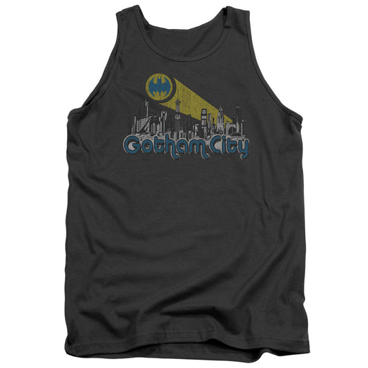 Batman Gotham City Distressed Mens Tank Top Shirt Charcoal Officially Licensed