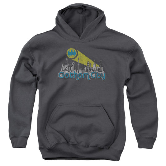 Batman Gotham City Distressed Kids Youth Hoodie Charcoal Officially Licensed