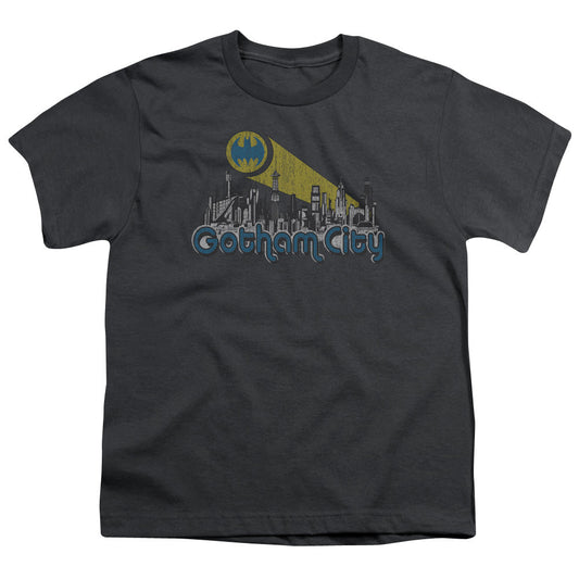 Batman Gotham City Distressed Kids Youth T Shirt Charcoal Officially Licensed
