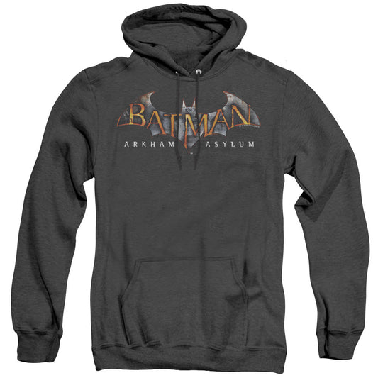 Batman Aa Arkham Asylum Logo Heather Mens Hoodie Black Officially Licensed