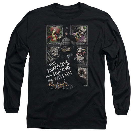 Batman Aa Running The Asylum Mens Long Sleeve Shirt Black Officially Licensed