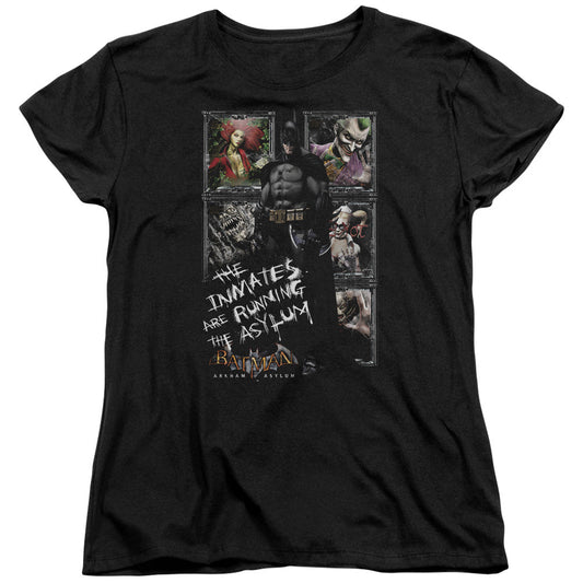 Batman Aa Running The Asylum Womens T Shirt Black Officially Licensed