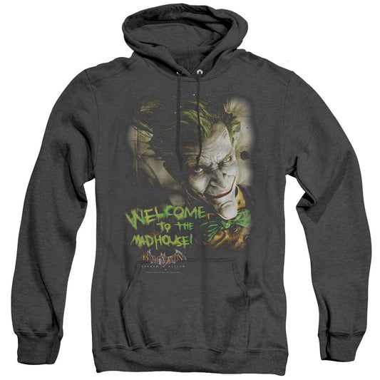 Batman Aa Welcome To The Madhouse Heather Mens Hoodie Black Officially Licensed