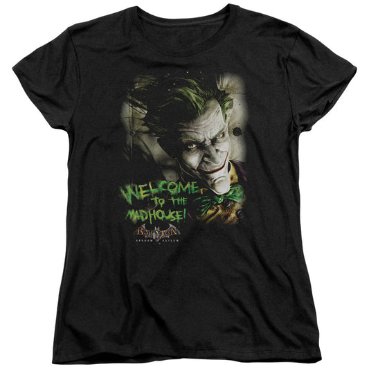 Batman Aa Welcome To The Madhouse Womens T Shirt Black Officially Licensed