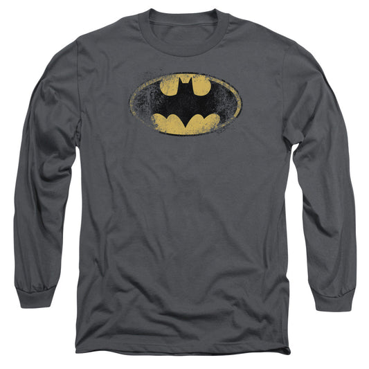 Batman Destroyed Logo Mens Long Sleeve Shirt Charcoal Officially Licensed