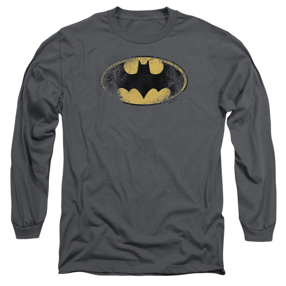 Batman Destroyed Logo Mens Long Sleeve Shirt Charcoal Officially Licensed