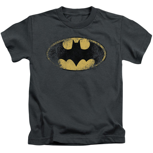 Batman Destroyed Logo Juvenile Kids Youth T Shirt Charcoal Officially Licensed