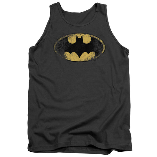 Batman Destroyed Logo Mens Tank Top Shirt Charcoal Officially Licensed