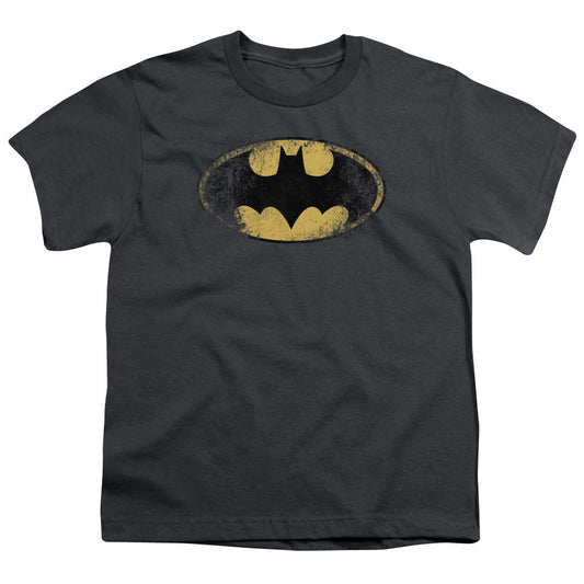Batman Destroyed Logo Kids Youth T Shirt Charcoal Officially Licensed