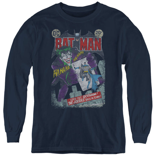 Batman #251 Distressed Long Sleeve Kids Youth T Shirt Navy Blue Officially Licensed