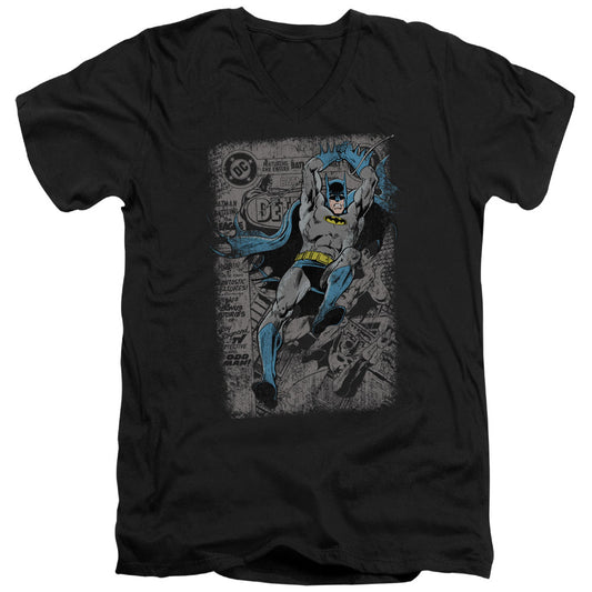 Batman Detective #487 Distress Mens Slim Fit V Neck T Shirt Black Officially Licensed