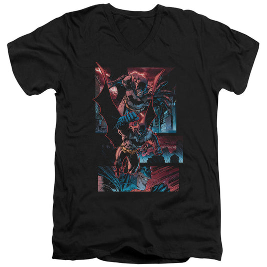 Batman Dark Knight Panels Mens Slim Fit V Neck T Shirt Black Officially Licensed