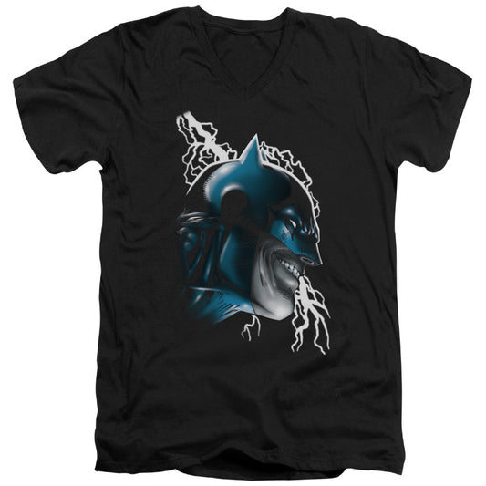 Batman Crazy Grin Mens Slim Fit V Neck T Shirt Black Officially Licensed