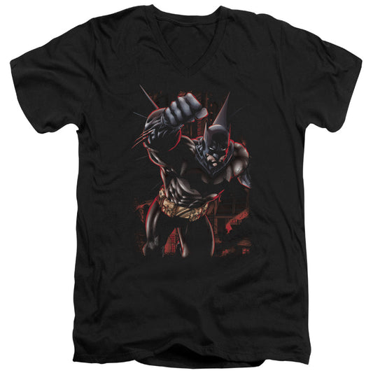 Batman Crimson Knight Mens Slim Fit V Neck T Shirt Black Officially Licensed