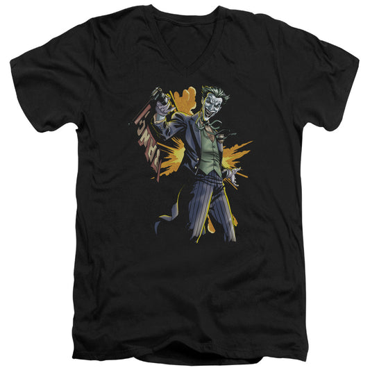 Batman Joker Bang Mens Slim Fit V Neck T Shirt Black Officially Licensed
