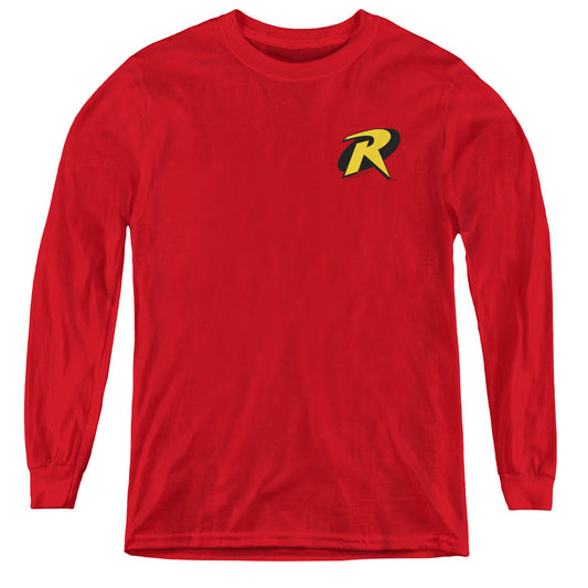Batman Robin Logo Long Sleeve Kids Youth T Shirt Red Officially Licensed