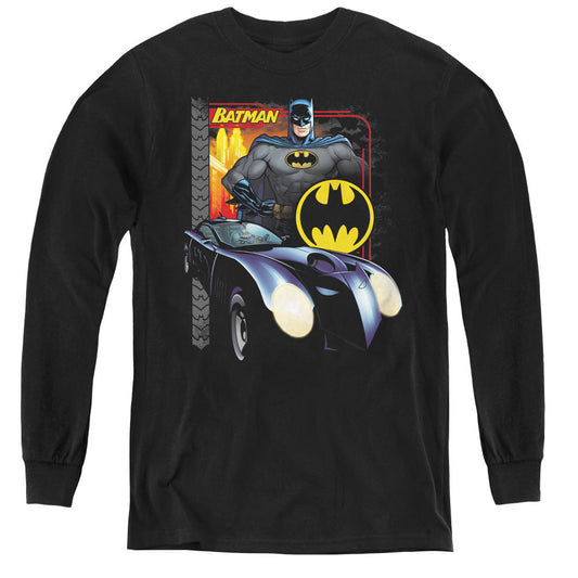Batman Bat Racing Long Sleeve Kids Youth T Shirt Black Officially Licensed