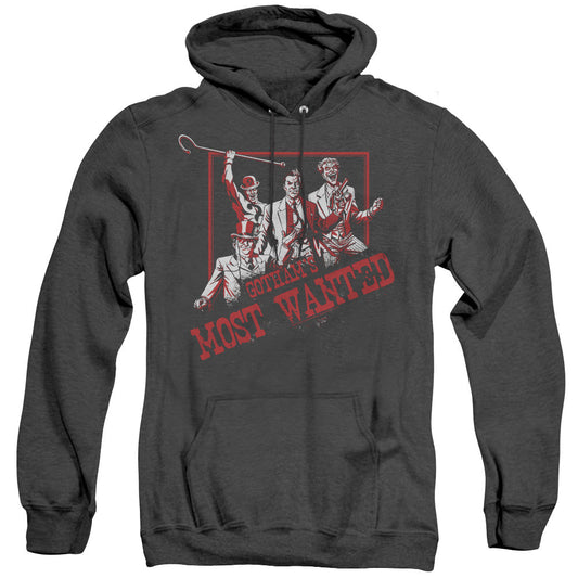Batman Gothams Most Wanted Heather Mens Hoodie Black Officially Licensed