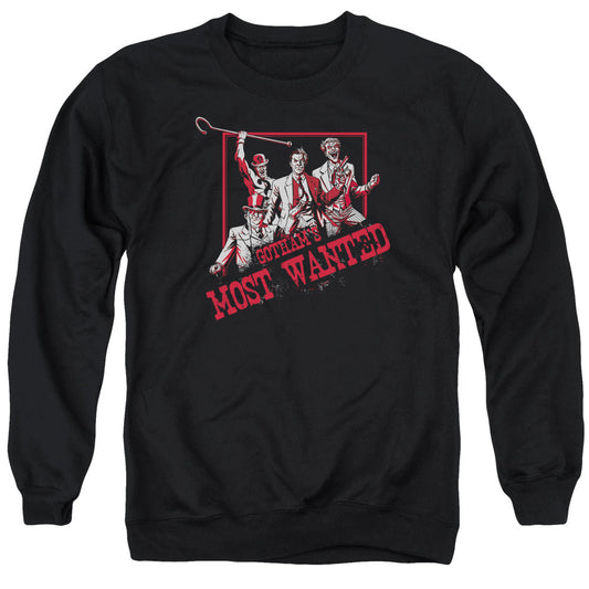 Batman Gotham's Most Wanted Mens Crewneck Sweatshirt Black Officially Licensed