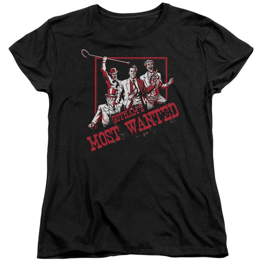 Batman Gothams Most Wanted Womens T Shirt Black Officially Licensed