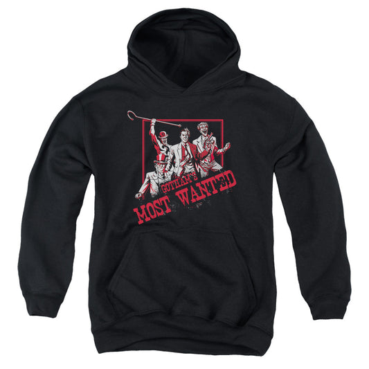 Batman Gothams Most Wanted Kids Youth Hoodie Black Officially Licensed