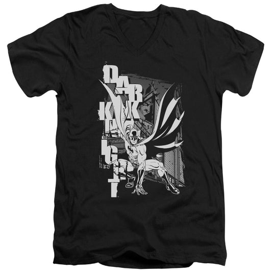 Batman Vertical Leters Mens Slim Fit V Neck T Shirt Black Officially Licensed