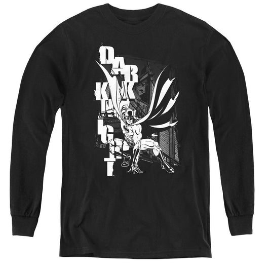 Batman Vertical Leters Long Sleeve Kids Youth T Shirt Black Officially Licensed