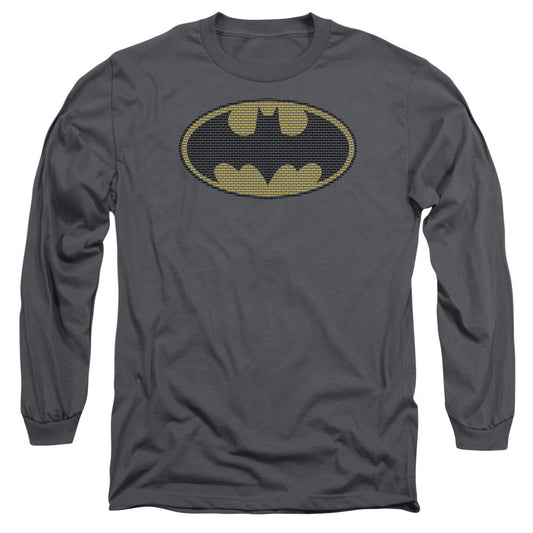 Batman Litle Logos Mens Long Sleeve Shirt Charcoal Officially Licensed