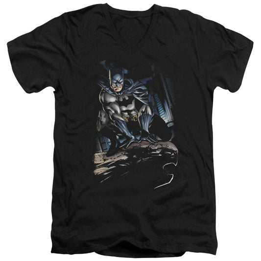 Batman Perched Mens Slim Fit V Neck T Shirt Black Officially Licensed